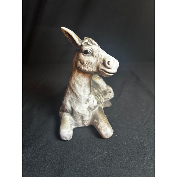 Nativity Donkey Figurine Ceramic Lying Down Rustic Christmas‎ Decor - Picture 2 of 8